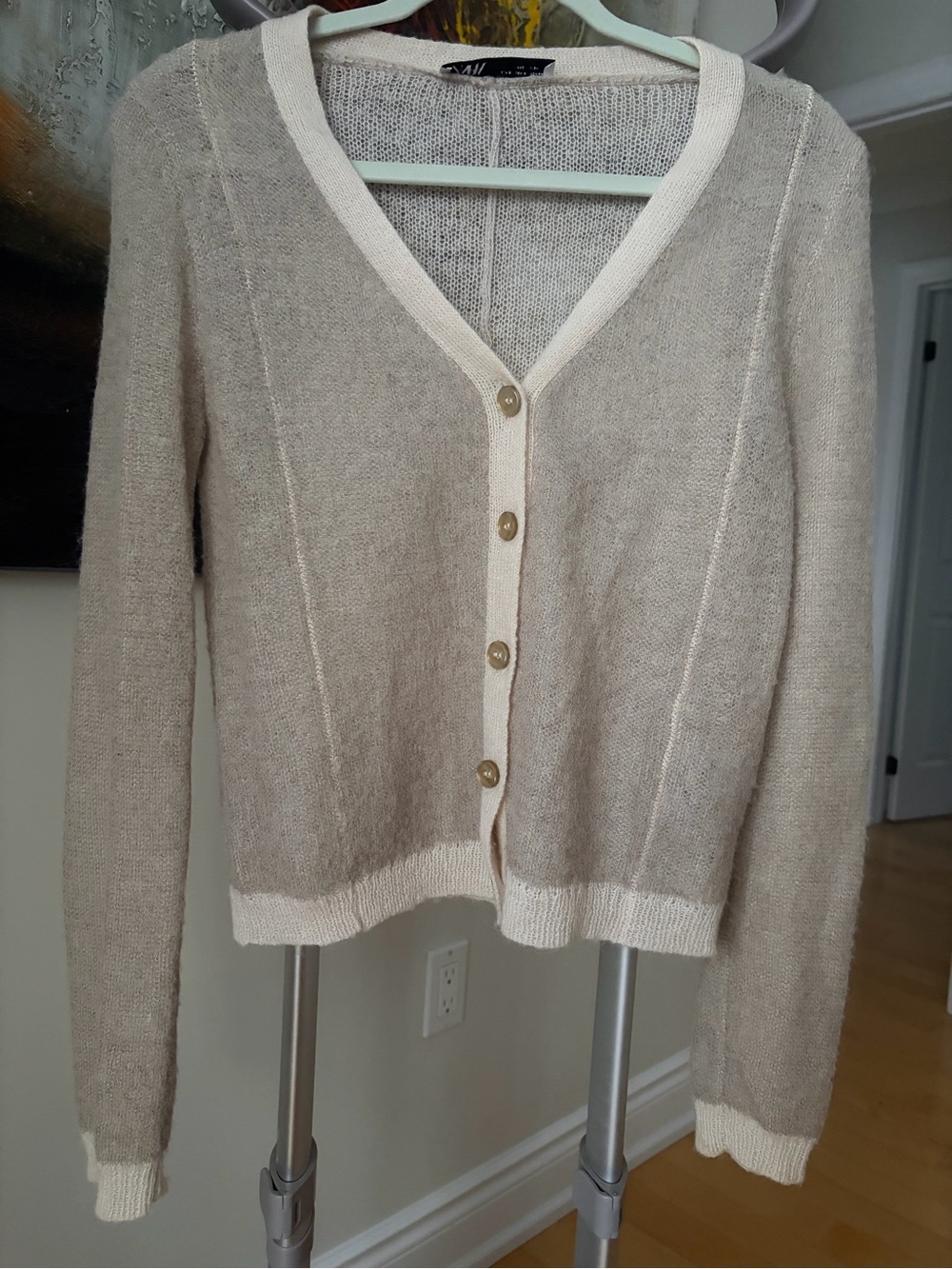 ZARA S/M Knit Cardigan Sweater Lightweight Wool Angora blend
